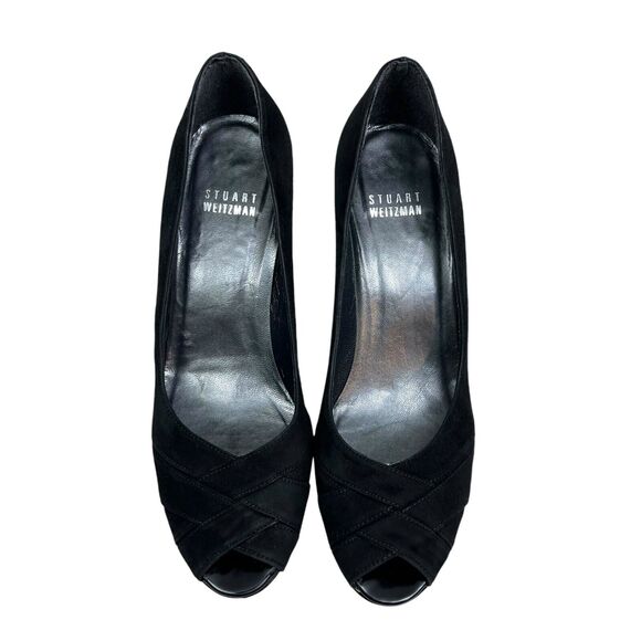Stuart Weitzman Womens Heel Pump‎ Leather Patent Heel Peep Toe Black Size 6.5M - Picture 5 of 8